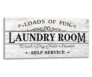 laundry room wall art laundry sign laundry wall decor | wash dry fold repeat | retro laundry room decor black quote art prints wood background home living room decorations framed 24x12 inch