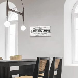 Laundry Room Wall Art Laundry Sign Laundry Wall Decor | Wash Dry Fold Repeat | Retro Laundry Room Decor Black Quote Art Prints Wood Background Home Living Room Decorations Framed 24X12 Inch