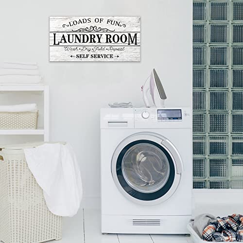 Laundry Room Wall Art Laundry Sign Laundry Wall Decor | Wash Dry Fold Repeat | Retro Laundry Room Decor Black Quote Art Prints Wood Background Home Living Room Decorations Framed 24X12 Inch