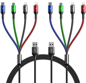 multi charging cable [10ft 2pack] fast multi charger cable 4 in 1 multiple nylon braided usb cable universal charging cord with ip/type c/micro usb port for cell phones/ip/samsung/ps/lg/tablets/more