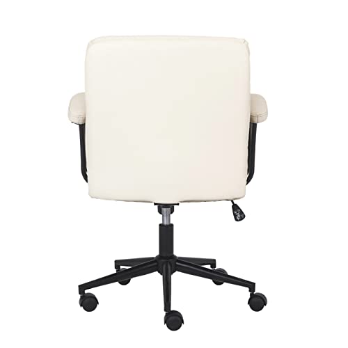 Home Office Desk Chairs PU Leather Ergonomic Computer Chair Mid Back Executive Task Chair, Adjustable Rolling Swivel Vanity Chair Stool with Padded Armrest and Seat Cushion (Beige)