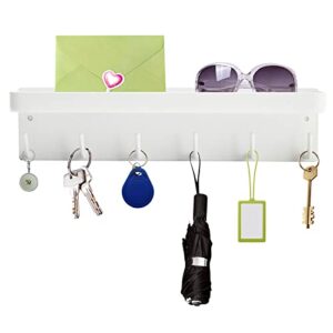 haosuny magnetic key holder for wall decoration, with tray and 6 sturdy key hooks, magnetic mounting suspension for mail storage, iron key storage rack for entrance corridors (white)