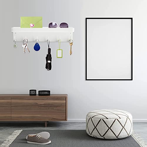 Haosuny Magnetic Key Holder for Wall Decoration, with Tray and 6 Sturdy Key Hooks, Magnetic Mounting Suspension for Mail Storage, Iron Key Storage Rack for Entrance Corridors (White)