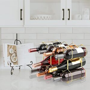 Buruis Countertop Wine Rack - 14 Bottle Wine Holder for Red White Wine Storage - Freestanding Metal Wine Rack - Small Tabletop Wine Rack - 3 Tier Modern Wine Bottle Holder (Gold)