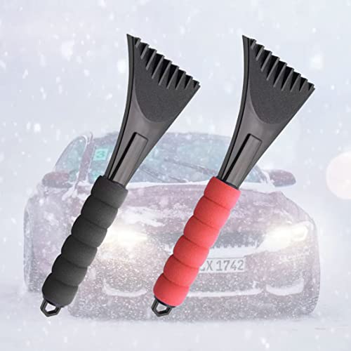 jeseny 2 Pieces Ice Scraper, Snow Scrapers for Car Windshield,Car Window Frost Removal Brush Tool with Foam Handle Trucks-Scratch Free, Universal Size for SUVs, Crars (1 PC Black and 1 PC Red)