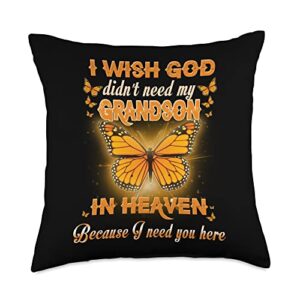 grandson forever my angel missed memories sympathy i wish god didn't need heaven lost grandson throw pillow, 18x18, multicolor