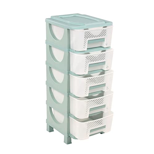 Homeplast Ouma 38 Inch Tall Plastic 5 Drawer Home Storage Indoor/Outdoor Organizer Shelf Unit with Perforated Ventilated Drawers, Green