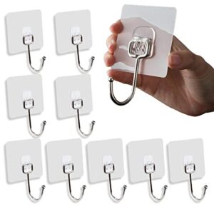 jiqgozban 10 packs adhesive command hooks, heavy duty wall hook for hanging, waterproof stick on hooks for keys pictures bathroom shower outdoor kitchen door curtain rods no drilling 13lb(max)