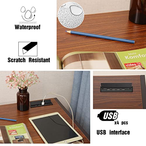 JJS Small Computer Desk Simple Style Writing Desk for Small Spaces 31 Inch Home Office Modern Student Study Laptop Writing Table with Storage Bag USB Hub, Brown