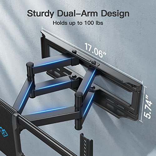 PERLESMITH Full Motion TV Wall Mount for 37-75 inch TVs, TV Mount with Smooth Swivel, Tilt, Extension, Dual Articulating Arms, Holds up to 100 lbs, Max VESA 600x400mm, 16" Wood Studs, PSLF10