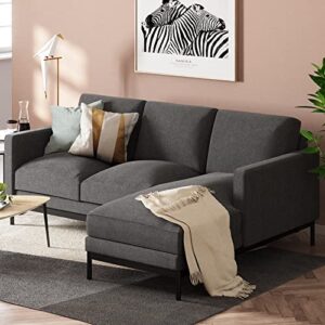 zinus logan reversible sectional chaise/l-shaped sofa/green tea infused foam cushions/tool-free, easy assembly, dark grey