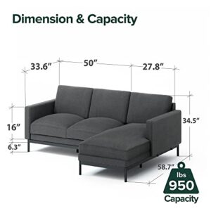 Zinus Logan Reversible Sectional Chaise/L-Shaped Sofa/Green Tea Infused Foam Cushions/Tool-Free, Easy Assembly, Dark Grey