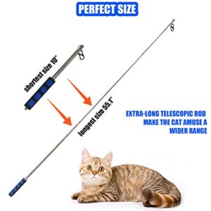 Retractable Cat Toys Wand, 7 Pack Super Long 55.1" Retractable Cat Wand Toy Ball of yarn Rainbow Cat String Toy with Feather Teasers, Interactive Cat Toys for Indoors,Funny Exercise for Kitten or Cats