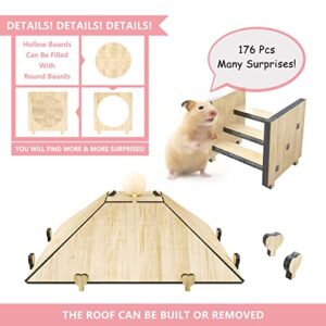Hamster Maze Bamboo Toy House, Small Animal Large Creative DIY Hideout Cage Decor, Pet Exploring Multi-Chamber Hut, Composable Build Habitats, Playground & Climbing Labyrinth Activity Center