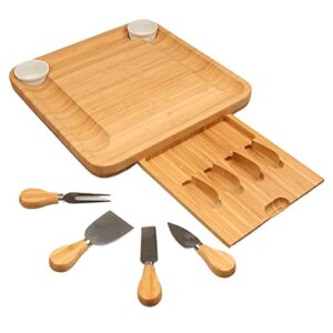 Bamboo Cheese Board Knife Set Large Charcuterie Platter Meat Cracker Serving Tray Awesome Housewarming&Christmas Gift for Women/mom