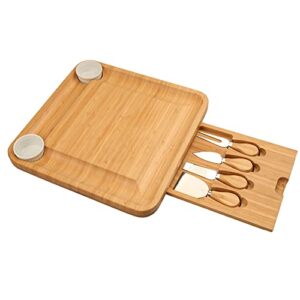 Bamboo Cheese Board Knife Set Large Charcuterie Platter Meat Cracker Serving Tray Awesome Housewarming&Christmas Gift for Women/mom