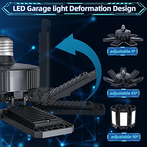 ISKYDRAW LED Garage Light - 2 Pack 200W Garage Light with 7+1 Deformable Panels and 20000LM LED Garage Ceiling Lights, Compatible with E26/E27 Base for Garage, Warehouse, Shop, Basement, Storage Room