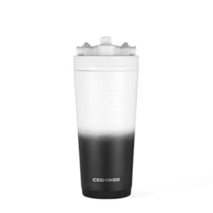 Ice Shaker 26 Oz Sport Bottle, Stainless Steel Water Bottle with Straw Lid, As Seen on Shark Tank, Insulated Water Bottle and Sports Water Bottle, Black and White