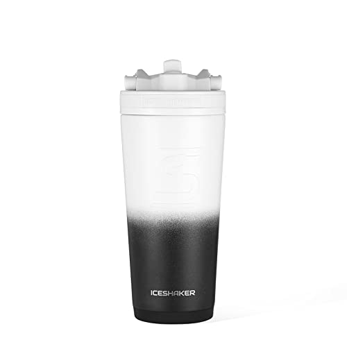 Ice Shaker 26 Oz Sport Bottle, Stainless Steel Water Bottle with Straw Lid, As Seen on Shark Tank, Insulated Water Bottle and Sports Water Bottle, Black and White