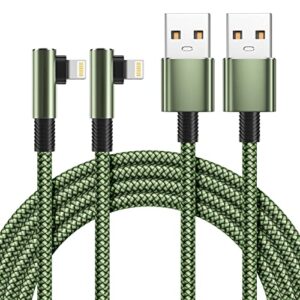 yosou iphone charger 90 degree 6ft 2pack, apple certified lightning cable braided fast charging cord right angle phone charger iphone compatible with iphone 13 12 11 pro xr xs 10 8 7 6 6s - green