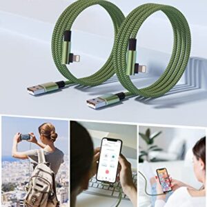 Yosou iPhone Charger 90 Degree 6FT 2Pack, Apple Certified Lightning Cable Braided Fast Charging Cord Right Angle Phone Charger iPhone Compatible with iPhone 13 12 11 Pro XR XS 10 8 7 6 6s - Green