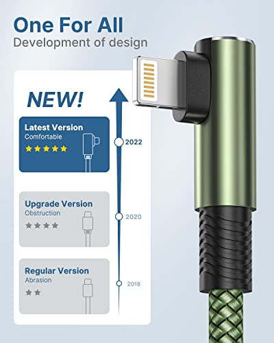 Yosou iPhone Charger 90 Degree 6FT 2Pack, Apple Certified Lightning Cable Braided Fast Charging Cord Right Angle Phone Charger iPhone Compatible with iPhone 13 12 11 Pro XR XS 10 8 7 6 6s - Green