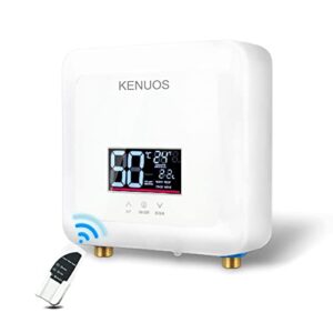 kenuos 5500w 110v electric tankless constant temperature instant hot water heater with remote control, digital display ,on demand hot water for home kitchen indoor