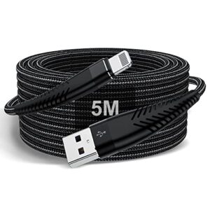 extra long iphone charger cable 16ft/5m, apple mfi certified lightning cable 15ft, fast charging nylon braided cord for apple iphone 13 pro max/13/12 mini/11/x/xs/xr/8 plus/7/6/5/ipad