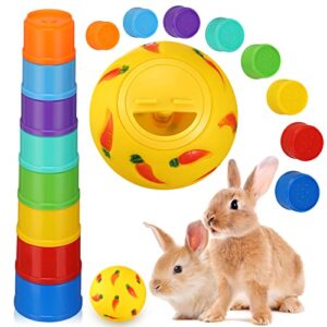 9 pack stack up bunny cups and treat ball for bunny toys rabbit food dispenser rabbit stacking cups snack ball rabbit toys snack cups rainbow colors plastic nesting toys for small animals rabbits