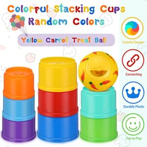 9 Pack Stack up Bunny Cups and Treat Ball for Bunny Toys Rabbit Food Dispenser Rabbit Stacking Cups Snack Ball Rabbit Toys Snack Cups Rainbow Colors Plastic Nesting Toys for Small Animals Rabbits