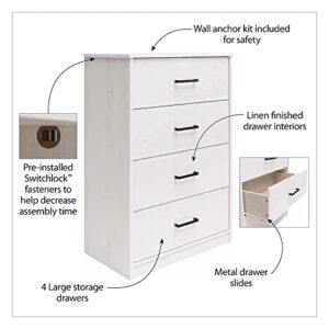 Ameriwood Home Edgewater Dresser, 4 Drawer, Grey Oak