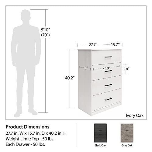 Ameriwood Home Edgewater Dresser, 4 Drawer, Grey Oak