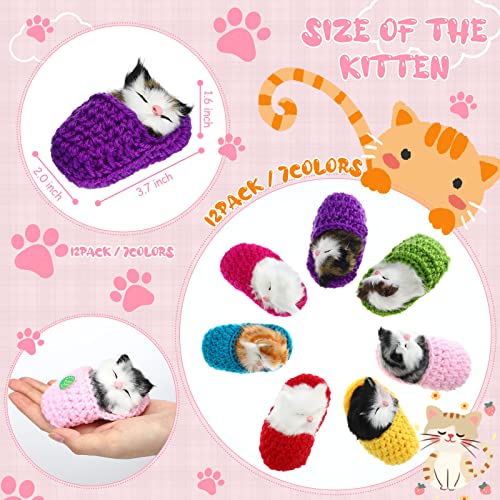 12 Pcs Sleeping Cats in Slipper Kids Cat Doll Toy Bulk Fluffy Mini Cat with Meows Sounds Stuffed Kitty in Shoe for Easter Home Party Girls Gift Decor (Sleeping Cat Style)