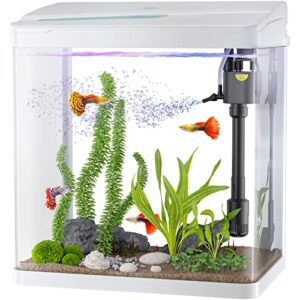 pondon 8 gallon fish tank, glass aquarium starter kit, includes filter and led lighting (white, 8gallon)