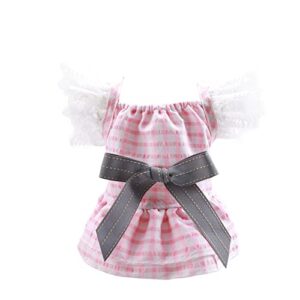 toysructin pet dress girl with bow, sweet plaid dog princess dresses comfy lace sleeves dogs clothes for spring summer autumn, cute cat dog skirt thin puppy skirts apparel for small medium large pets