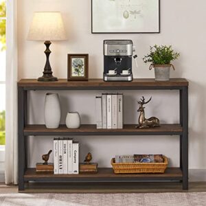 BON AUGURE Rustic Console Table Behind Couch, Industrial Entryway Table with Shelves, 3 Tier Sofa Table for Living Room (47 Inch, Rustic Oak)