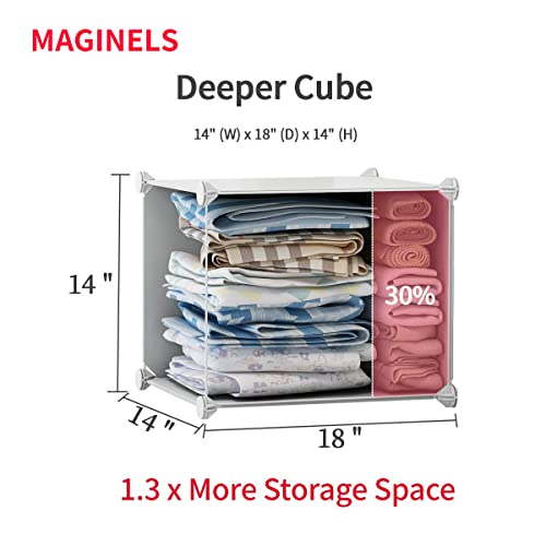 MAGINELS Large Cube Storage -14"x18" Depth Cube (12 Cubes) Organizer Shelves Clothes Dresser Closet Storage Organizer Cabinet Shelving Bookshelf Toy Organizer, White