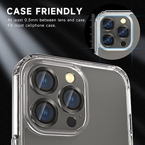 Fewdew for iPhone 14 Pro Max/ iPhone 14 Pro Camera Lens Protector, 9H Tempered Glass [Anti Scrach] [Ultra HD] Metal Individual Ring Camera Screen Protector Cover [Installation Tray][Removal tool],Black