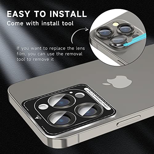 Fewdew for iPhone 14 Pro Max/ iPhone 14 Pro Camera Lens Protector, 9H Tempered Glass [Anti Scrach] [Ultra HD] Metal Individual Ring Camera Screen Protector Cover [Installation Tray][Removal tool],Black