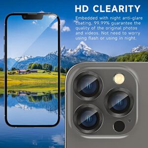 Fewdew for iPhone 14 Pro Max/ iPhone 14 Pro Camera Lens Protector, 9H Tempered Glass [Anti Scrach] [Ultra HD] Metal Individual Ring Camera Screen Protector Cover [Installation Tray][Removal tool],Black