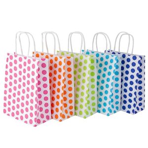 ronvir gift bags 50pcs small party favor bags 8.4 x 6.1 x 3.14 inch polka dots gift bags 5 colors paper gift bags with handles for birthday, party favor, goodie, business