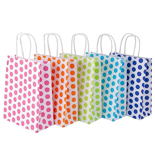 Ronvir Gift Bags 50Pcs Small Party Favor Bags 8.4 x 6.1 x 3.14 Inch Polka Dots Gift Bags 5 Colors Paper Gift Bags With Handles For Birthday, Party Favor, Goodie, Business