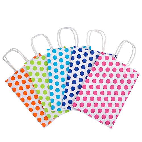 Ronvir Gift Bags 50Pcs Small Party Favor Bags 8.4 x 6.1 x 3.14 Inch Polka Dots Gift Bags 5 Colors Paper Gift Bags With Handles For Birthday, Party Favor, Goodie, Business