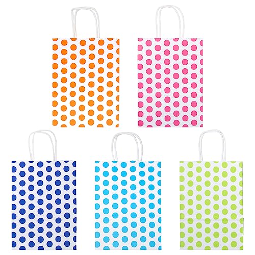 Ronvir Gift Bags 50Pcs Small Party Favor Bags 8.4 x 6.1 x 3.14 Inch Polka Dots Gift Bags 5 Colors Paper Gift Bags With Handles For Birthday, Party Favor, Goodie, Business