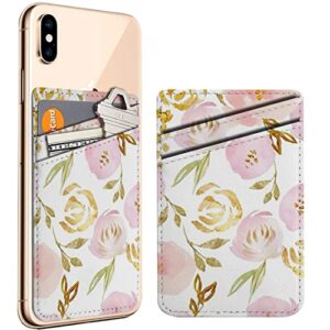 diascia pack of 2 - cellphone stick on leather cardholder ( watercolor rose glitter flower pattern pattern ) id credit card pouch wallet pocket sleeve