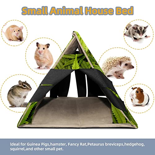 Small Pet Hideout Green Weed Leaves Hamster House Guinea Pig Playhouse for Dwarf Rabbits Hedgehogs Chinchillas