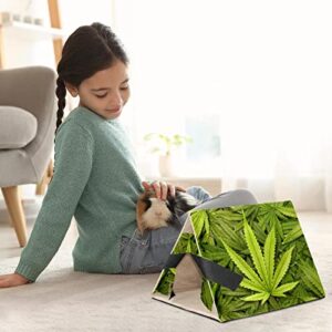 Small Pet Hideout Green Weed Leaves Hamster House Guinea Pig Playhouse for Dwarf Rabbits Hedgehogs Chinchillas