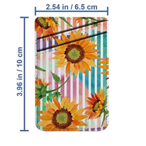 Diascia Pack of 2 - Cellphone Stick on Leather Cardholder ( Watercolor Orange Sunflower Flower Floral Pattern Pattern ) ID Credit Card Pouch Wallet Pocket Sleeve