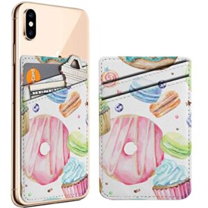pack of 2 - cellphone stick on leather cardholder ( sweet delicious watercolor macarons pattern pattern ) id credit card pouch wallet pocket sleeve