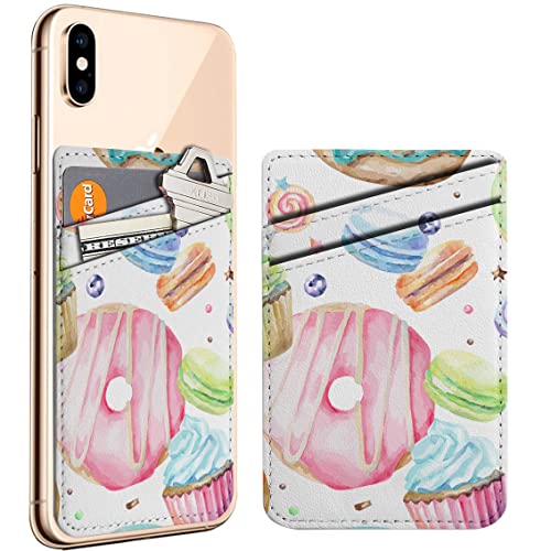 Pack of 2 - Cellphone Stick on Leather Cardholder ( Sweet Delicious Watercolor Macarons Pattern Pattern ) ID Credit Card Pouch Wallet Pocket Sleeve